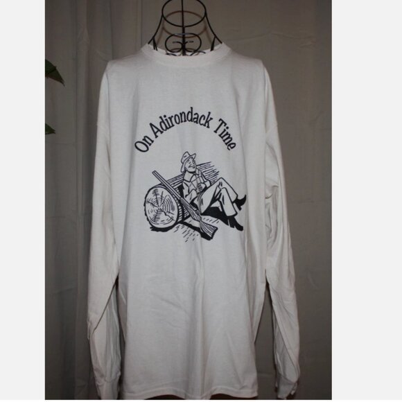 Adirondacks Hunting Novelty Long Sleeve T-Shirt Tee Funny Sleeping Hunter Gift - Picture 1 of 5